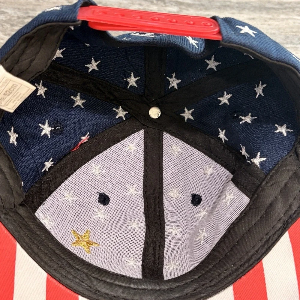 Vintage Kids Star Print Snapback Hat Navy Blue Gold Star 52cm Youth Cap